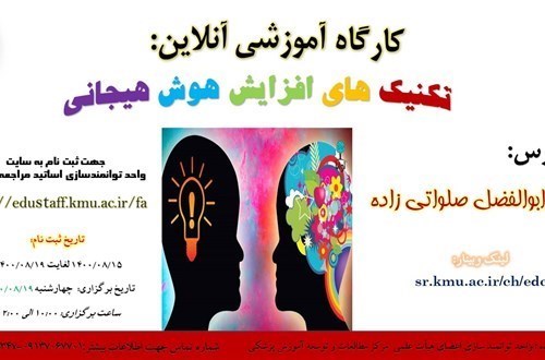 کارگاه آموزشی آنلاین: تکنیک های افزایش هوش هیجانی- مورخ 19/8/1400- 65 نفر