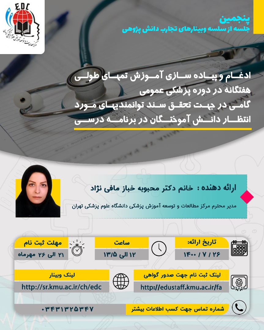 سلسله وبینارهای تجارب دانش پژوهی جلسه پنجم- مورخ 1400/7/26- 77 نفر
